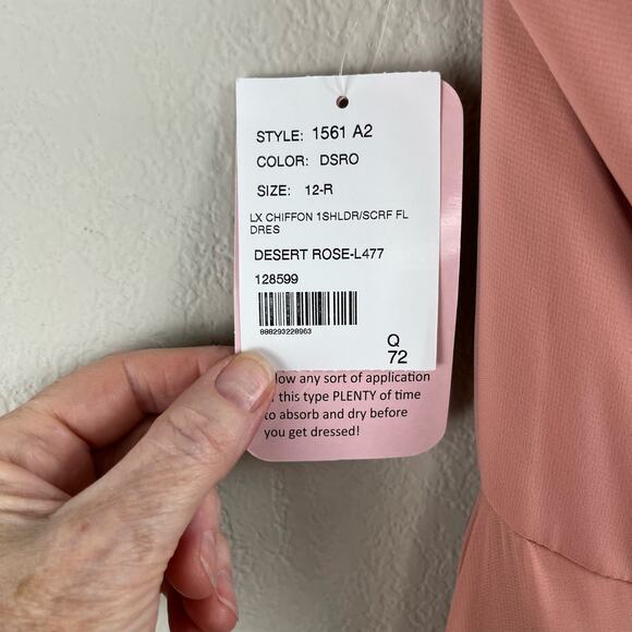 After Six Desert Rose Draped One Shoulder Maxi Dress Gown Scarf Bow 12/Med NWT - Picture 11 of 14